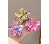 APOLLINE INDIA® 3-Piece Large Flower Claw Clip Set - Marble Texture Design Cute Floral Hair Accessories for Women, Girls Featuring Large Hibiscus and Hawaiian-Inspired