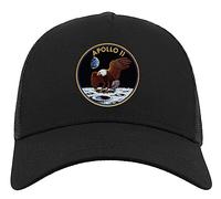 Apollo 11 American Bald Eagle Moon Mission Half Mesh Cotton Trucker Cap Baseball Hat Black