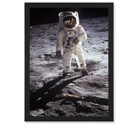 Apollo 11 Astronaut Aldrin Armstrong 50th Anniversary Moon Landing A4 Artwork Framed Wall Art Print Artery8 Black One Size