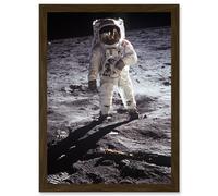 Apollo 11 Astronaut Aldrin Armstrong 50th Anniversary Moon Landing A4 Artwork Framed Wall Art Print Artery8 Brown One Size