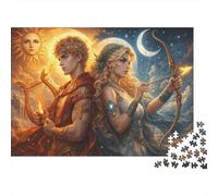 Apollo & Artemis 1000 Piece Jigsaw Puzzle,Stress Relief,Impossible Challenge,Adults & Kids 14+ Greek Mythology,Home Wall Decor,Gift Idea,Premium Cardboard,Educational Toy 70x50cm