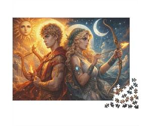 Apollo & Artemis 1000 Piece Wooden Jigsaw Puzzle,Whimsical Challenge,Adults & Kids 14+,Home Wall Decor Greek Mythology,Great Gifts,Wood,Educational Toy,Stress Relief (75x50cm)