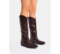 Apollo Brown Croc Flat Western Knee High Boots Public Desire Brown 3