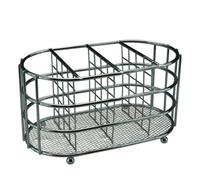 Apollo Cutlery Caddy Chrome Oval Compact Utensil Holder & Kitchen Drawer Organizer Multi-Compartment Sinkside Storage Basket 20Cm