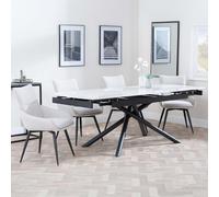 Apollo Extending Dining Set - 6-10 Seater - 160cm-220cm - White Ceramic - Ace Swivel Dining Chair - Beige Fabric