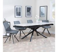 Apollo Extending Dining Set - 6-10 Seater - 160cm-220cm - White Ceramic - Boden Swivel Dining Chair - Grey Fabric