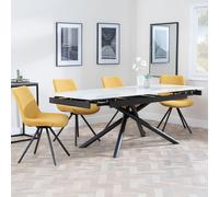 Apollo Extending Dining Set - 6-10 Seater - 160cm-220cm - White Ceramic - Boden Swivel Dining Chair - Yellow Fabric