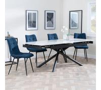 Apollo Extending Dining Set - 6-10 Seater - 160cm-220cm - White Ceramic - Corona Dining Chair - Blue Fabric