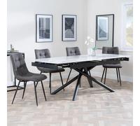 Apollo Extending Dining Set - 6-10 Seater - 160cm-220cm - White Ceramic - Corona Dining Chair - Grey Fabric