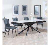 Apollo Extending Dining Set - 6-10 Seater - 160cm-220cm - White Ceramic - Corona Dining Chair - Light Grey Fabric