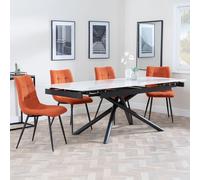 Apollo Extending Dining Set - 6-10 Seater - 160cm-220cm - White Ceramic - Corona Dining Chair - Orange Fabric