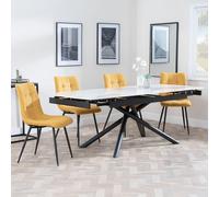 Apollo Extending Dining Set - 6-10 Seater - 160cm-220cm - White Ceramic - Corona Dining Chair - Yellow Fabric