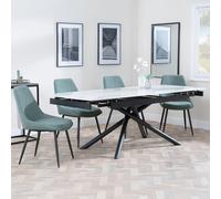 Apollo Extending Dining Set - 6-10 Seater - 160cm-220cm - White Ceramic - Darwin Dining Chair - Green Fabric