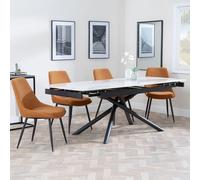 Apollo Extending Dining Set - 6-10 Seater - 160cm-220cm - White Ceramic - Darwin Dining Chair - Orange Fabric