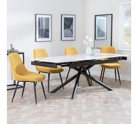 Apollo Extending Dining Set - 6-10 Seater - 160cm-220cm - White Ceramic - Darwin Dining Chair - Yellow Fabric