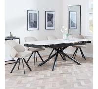 Apollo Extending Dining Set - 6-10 Seater - 160cm-220cm - White Ceramic - Ion Swivel Dining Chair - Beige Velvet Fabric
