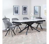 Apollo Extending Dining Set - 6-10 Seater - 160cm-220cm - White Ceramic - Ion Swivel Dining Chair - Dark Grey Velvet Fabric