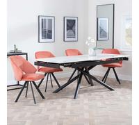 Apollo Extending Dining Set - 6-10 Seater - 160cm-220cm - White Ceramic - Ion Swivel Dining Chair - Orange Velvet Fabric