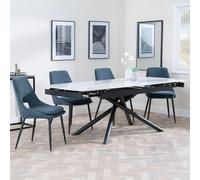 Apollo Extending Dining Set - 6-10 Seater - 160cm-220cm - White Ceramic - Peyton Dining Chair - Blue Fabric