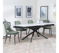 Apollo Extending Dining Set - 6-10 Seater - 160cm-220cm - White Ceramic - Peyton Dining Chair - Green Fabric