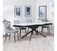 Apollo Extending Dining Set - 6-10 Seater - 160cm-220cm - White Ceramic - Peyton Dining Chair - Grey Fabric