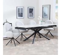 Apollo Extending Dining Set - 6-10 Seater - 160cm-220cm - White Ceramic - Theo Swivel Dining Chair - Grey Fabric