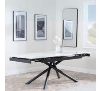 Apollo Extending Dining Table - 6-10 Seater - 160cm-220cm - White Ceramic - Black Base
