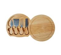 Apollo Hevea Wood Cheese Board And 4 Piece Cutting Tool Set With Integrated Storage Compartment Durable