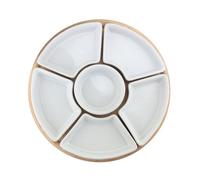 Apollo Lazy Susan Rotating Snack & Dip Serving Set With 6 Ceramic Dishes 35Cm Hevea Wood Durable Stylish Turntable