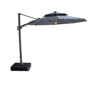Apollo LED Outdoor Cantilever Parasol - 3cm - Round - with Base - Charcoal Grey