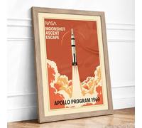 Apollo Moonshot Ascent Retro Framed Wall Art Print A1 (84.1×59.4cm) Oak, Wall Decor for Living Room, Bedroom, Office & Home, Ready to Hang, Art Gift
