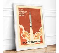 Apollo Moonshot Ascent Retro Framed Wall Art Print A2 (59.4×42cm) White, Wall Decor for Living Room, Bedroom, Office & Home, Ready to Hang, Art Gift