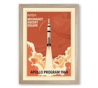 Apollo Moonshot Ascent Retro Framed Wall Art Print A3 (42×29.7cm) Oak, Wall Decor for Living Room, Bedroom, Office & Home, Ready to Hang, Art Gift