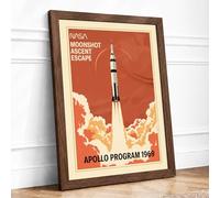 Apollo Moonshot Ascent Retro Framed Wall Art Print A3 (42×29.7cm) Walnut, Wall Decor for Living Room, Bedroom, Office & Home, Ready to Hang, Art Gift