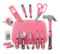 Apollo Pink Tool Kit 67 Pc Women’s tool box with essential hand tools including spanner, screwdrivers, pliers, & more for home repair and maintenance, stored in a stylish pink toolbox case. Ideal gift
