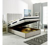 Apollo - Silver Plush Velvet Ottoman Bed With Vertical Lines Upholstered Headboard End Lift