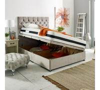 Apollo - Silver Plush Velvet Ottoman Bed With Vertical Lines Upholstered Headboard Side Lift