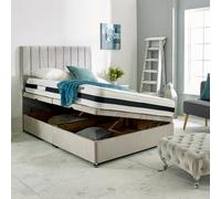 Apollo - Silver Plush Velvet Ottoman Bed With Vertical Lines Upholstered Headboard Side Lift