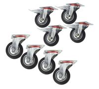 Apollo Slab Tech 4" (100mm) Rubber Swivel And Swivel With Brake Castor Wheel (8Pack)