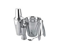 Apollo Stainless Steel Cocktail Gift Set with Shaker, Jigger, Spoon, Ice Bucket & Tongs | Cocktail Making Set