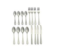 apollo THE HOUSEWARES BRAND 16-Piece Cutlery Set with Bead Design, Stainless Steel, Silver, 27 x 18 x 7 cm, (6112)