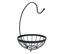 apollo THE HOUSEWARES BRAND Flat Iron Banana Fruit Bowl, Basket, Hanger, Fresh for Longer, Size: 24x38x24 cm, Black