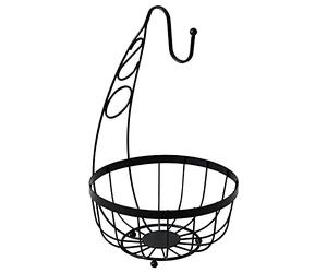 apollo THE HOUSEWARES BRAND Flat Iron Banana Fruit Bowl, Basket, Hanger, Fresh for Longer, Size: 24x38x24 cm, Black