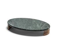 apollo THE HOUSEWARES BRAND Green Marble Oval Serving Platter with Acacia Wooden Feet, Cool Surface for Food Prep & Presentation, Cutting and Chopping Board, 30x25x5cm
