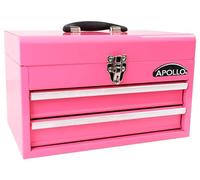 Apollo Tools 14 Inch Steel Tool Box with Deep Top Compartment and 2 Drawers in Heavy-Duty Steel With Ball Bearing Opening and Powder Coated Finish - Pink Ribbon - Pink - DT5010P