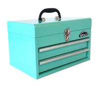 Apollo Tools 14 Inch Steel Tool Box with Deep Top Compartment and 2 Drawers in Heavy-Duty Steel With Ball Bearing Opening and Powder Coated Finish - Aqua Green - DT5010-GR