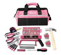 APOLLO Tools 201 Piece Home Tool Set, Pink Tool Set Includes Hacksaw, Picture Hanging Assortment, and Selection of Most Needed Tools in Sturdy Tool Bag -Pink Ribbon- DT0020P