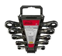 Apollo Tools 5 Piece Metric Steel Ratcheting Wrench Set Includes 5 Ratcheting Wrenches in Quick Release Case for Trunk, Garage and on The Road - DT1213