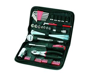Apollo Tools 56 Piece Compact Metric Auto Tool Set in Zippered Case, Small Mechanic Tool Set for Car, Motorcycle Repair on The Road, Great for Travel - Red - DT9775