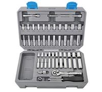 Apollo Tools DT0004 New Metric and SAE Compact 50-Piece Socket Set with 72 Teeth Ratchet and Chrome Vanadium Steel Construction, Blue/Grey